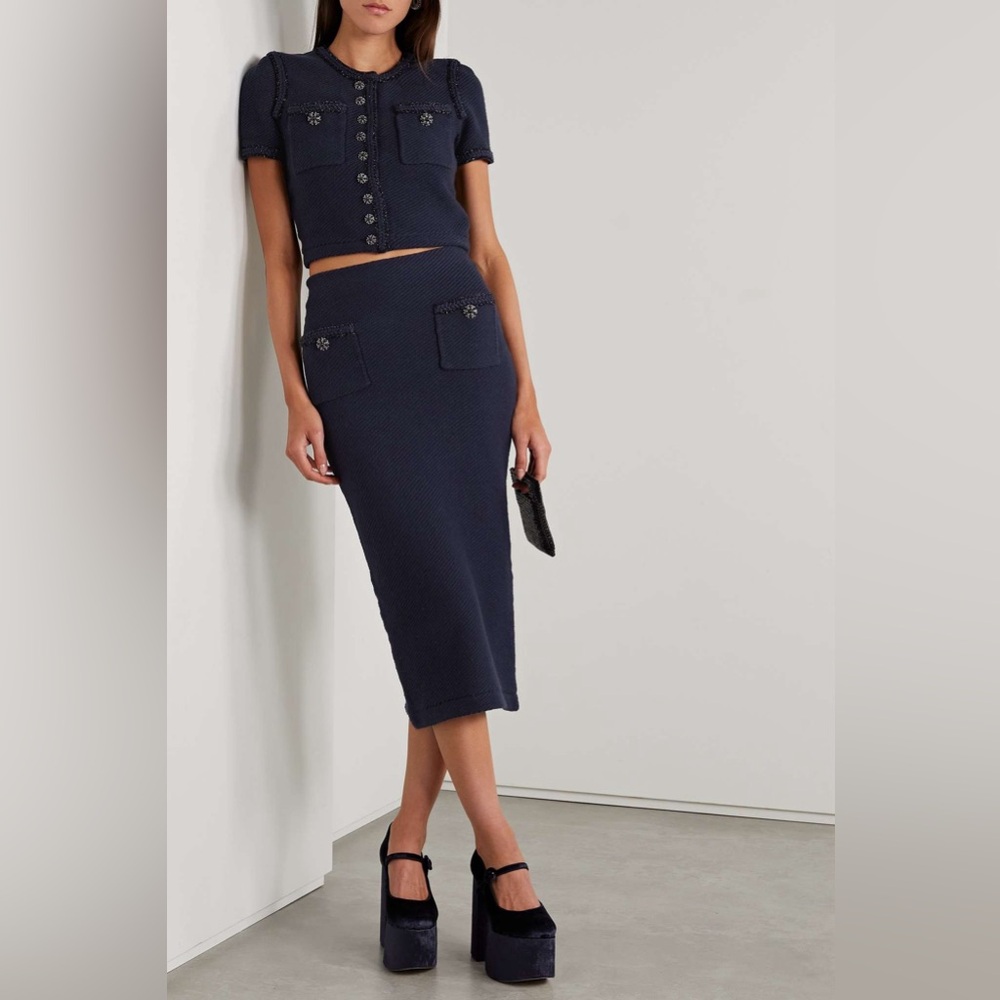 Self Portrait navy knit set